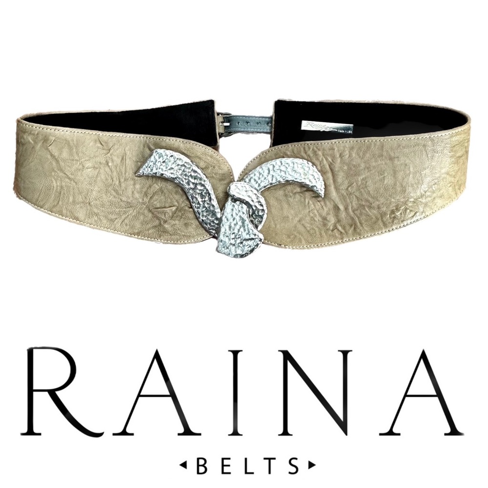RAINA Leather Belt with Hammered Silver Buckle